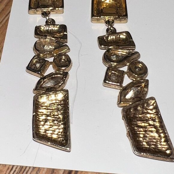 Linear Crystal Geometric Drop Earrings in Gold Post Backs For Pierced Ears - Picture 3 of 4